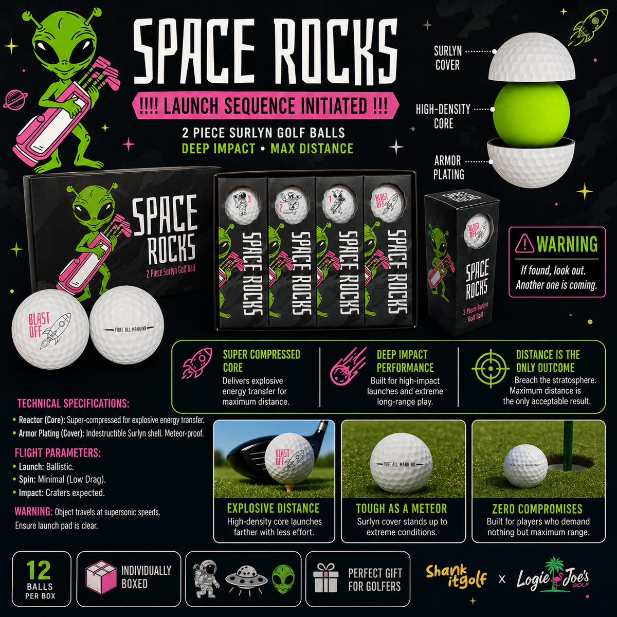 Space Rocks Distance Golf Balls